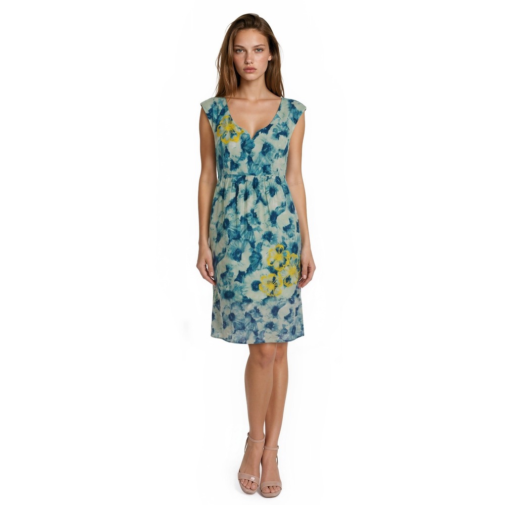 Floreat Anthropologie Dress Women's Size 10 Green Blue Sequin 100% Cotton
